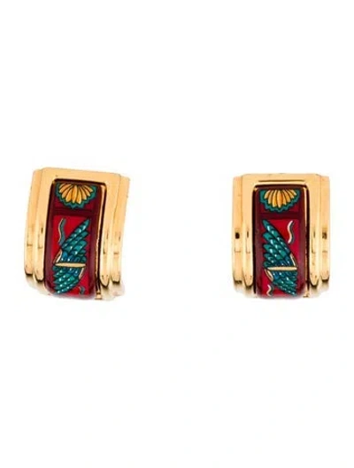 Pre-owned Hermes Vintage Enamel Clip On Earrings In Multi