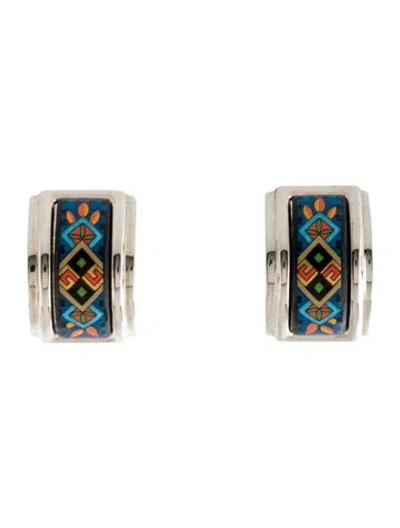 Pre-owned Hermes Vintage Enamel Clip-on Earrings In Black/blue/gold