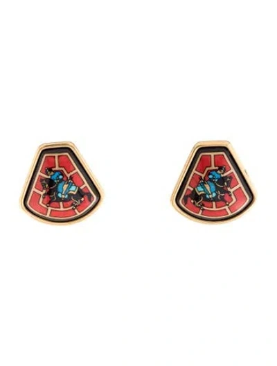 Pre-owned Hermes Vintage Enamel Clip-on Earrings In Black/blue/red