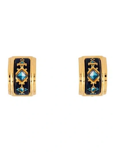 Pre-owned Hermes Vintage Enamel Clip-on Earrings In Blue/neutrals/orange