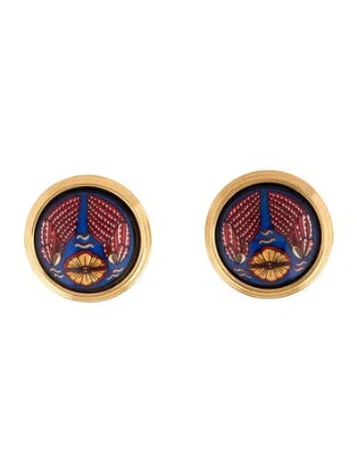 Pre-owned Hermes Vintage Enamel Clip-on Earrings In Blue/orange/red