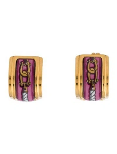Pre-owned Hermes Vintage Enamel Clip-on Earrings In Multi