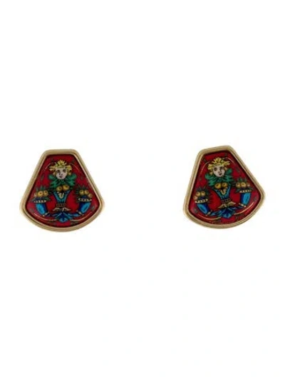Pre-owned Hermes Vintage Enamel Clip-on Earrings In Multi