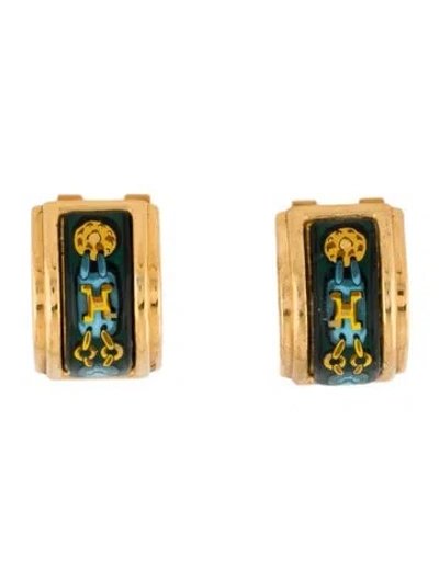 Pre-owned Hermes Vintage Enamel Clip-on Earrings In Multi