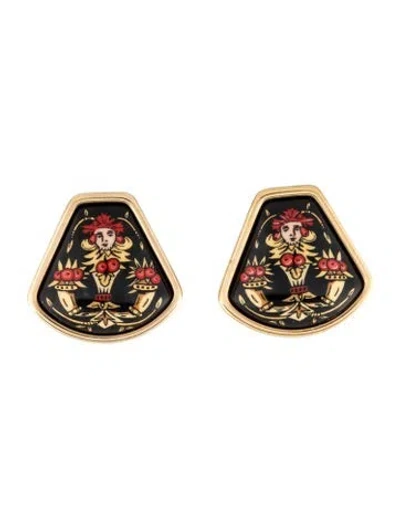Pre-owned Hermes Vintage Enamel Clip-on Earrings In Multicolor