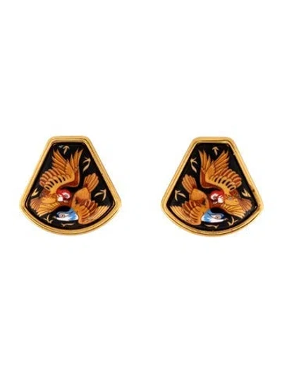 Pre-owned Hermes Vintage Enamel Clip-on Earrings In Multicolor