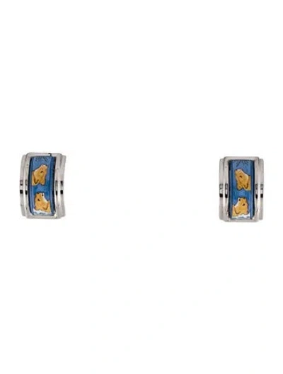 Pre-owned Hermes Vintage Enamel Lion Motif Clip-on Earrings In Multi