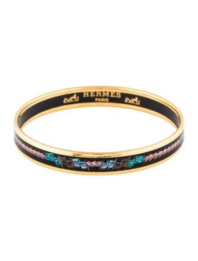 Pre-owned Hermes Vintage Enamel Narrow Bangle Bracelet, 7.75" In Multi