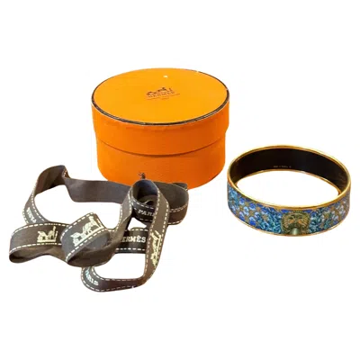 Pre-owned Hermes Vintage Enameled Lion Head Bangle Bracelet With Box By Hermès 70mm In Orange
