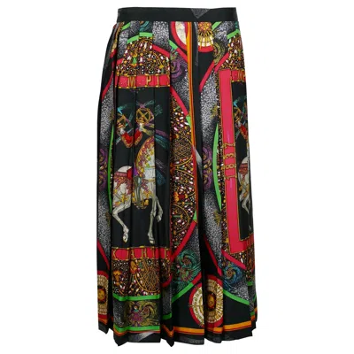 Pre-owned Hermes Vintage Feux D'artifice 150th Anniversary Pleated Silk Skirt In Black