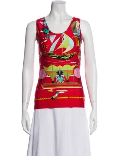 Pre-owned Hermes Vintage Graphic Print Top In Red