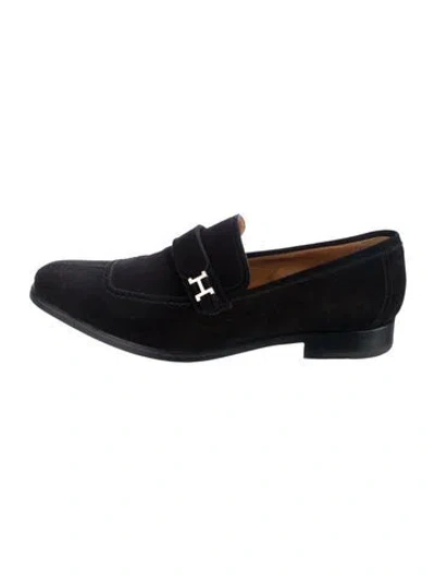 Pre-owned Hermes Vintage H Logo Dress Loafers In Black