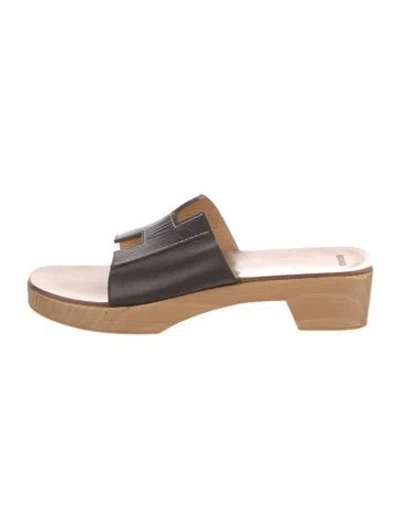 Pre-owned Hermes Vintage H Logo Slides In Black