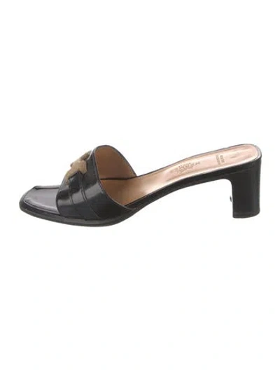 Pre-owned Hermes Vintage H Logo Slides In Black