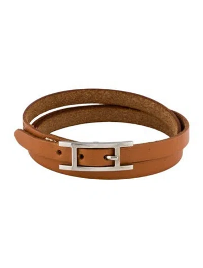 Pre-owned Hermes Vintage Hapi 3 Mm Wrap Bracelet In Brown