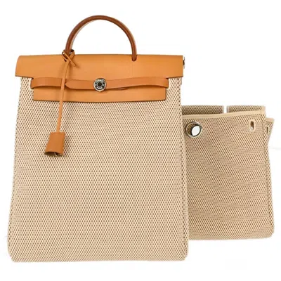 Pre-owned Hermes Vintage Herbag A Dos Toile And Leather Beige Canvas Backpack Bag ()