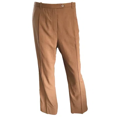 Pre-owned Hermes Vintage  1990s Tan Brown Wide Leg Smoking Trousers Virgin Wool Pants Sz 42