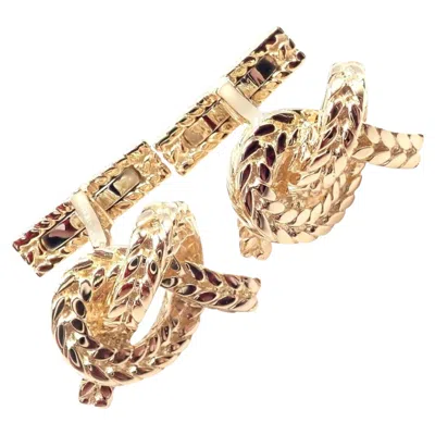 Pre-owned Hermes Vintage  By Georges L'enfant Twisted Rope Knot Yellow Gold Cufflinks