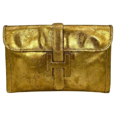 Pre-owned Hermes Vintage  Gold Foil Jige Pm Clutch In Brown