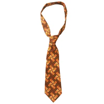 Pre-owned Hermes Vintage  Men's 1970s Silk Neck Tie In Brown, Orange And Maroon Plaid In Red