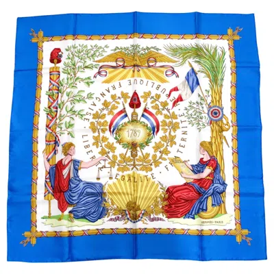 Pre-owned Hermes Vintage  Multicolor French Revolution Commemoration Print Silk Scarf In Sand