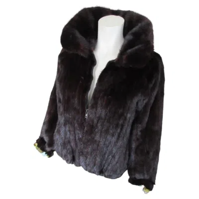Pre-owned Hermes Vintage  Paris Mink Jacket With Printed Scarf Silk Lining In Black