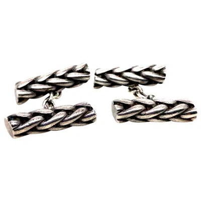 Pre-owned Hermes Vintage Hermès Plaited Silver Cufflinks, Circa 1950 In Multi