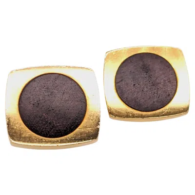 Pre-owned Hermes Vintage Hermès Wood And Gold Cufflinks, Circa 1970 In Multi