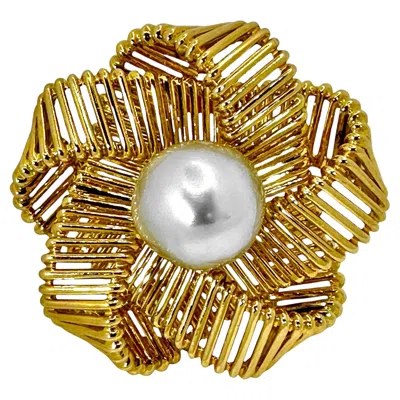 Pre-owned Hermes Vintage -paris 18k Yellow Gold And South Sea Pearl Brooch