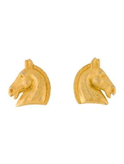 Pre-owned Hermes Hermès Vintage Horse Head Clip-on Earrings In Multicolor