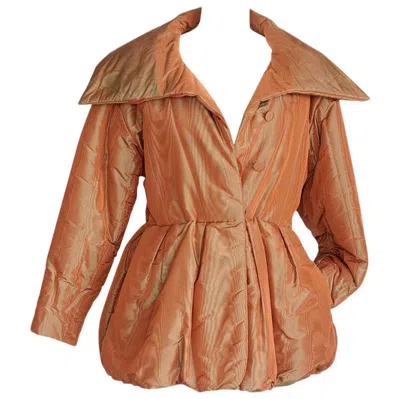 Pre-owned Hermes Vintage Jacket Exquisite Silk Moire Puffer Dramatic 36 / 6 In Brown