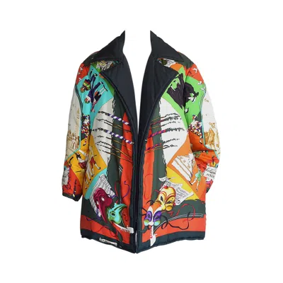 Pre-owned Hermes Vintage Jacket Le Carnavale De Venise Reversible Scarf Print 36 / 6 In Black