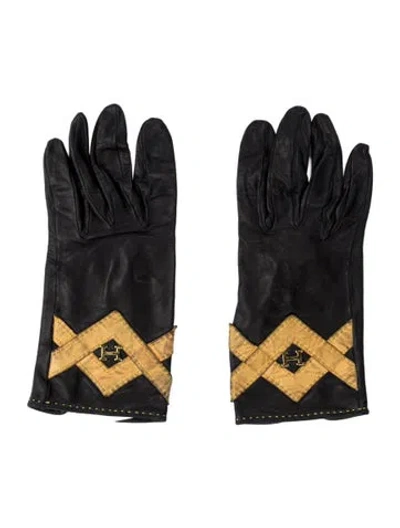 Pre-owned Hermes Vintage Lambskin H Logo Gloves In Black