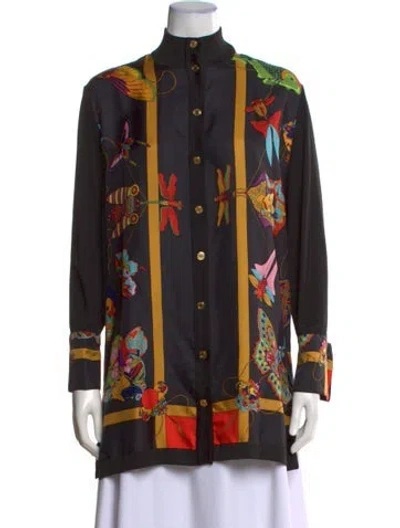 Pre-owned Hermes Vintage Late 1980's - Early 1990's Button-up Top In Black