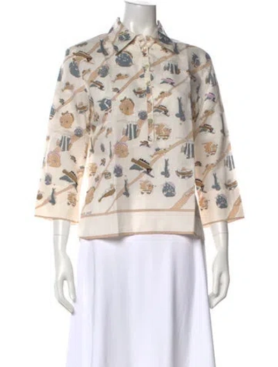 Pre-owned Hermes Vintage Late 1990's - Early 2000's Blouse In Neutral