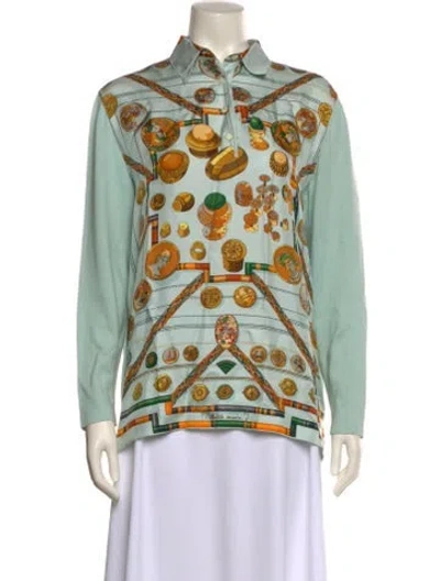 Pre-owned Hermes Vintage Late 1990's - Early 2000's Button-up Top In Green