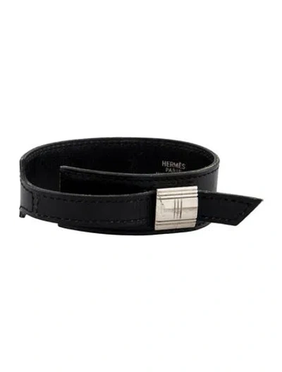 Pre-owned Hermes Vintage Leather Artemis Wrap Bracelet In Black