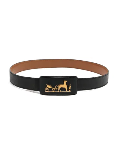 Pre-owned Hermes Hermès Vintage Leather Belt, Size 70 In Black