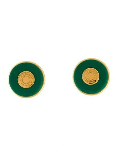 Pre-owned Hermes Vintage Leather Clip-on Earrings In Green