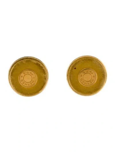 Pre-owned Hermes Vintage Leather Clip-on Earrings In Yellow