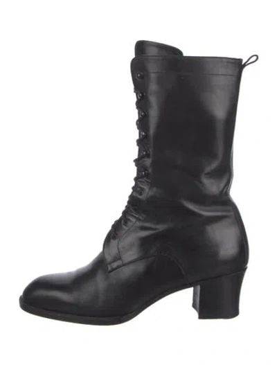 Pre-owned Hermes Vintage Leather Combat Boots In Black