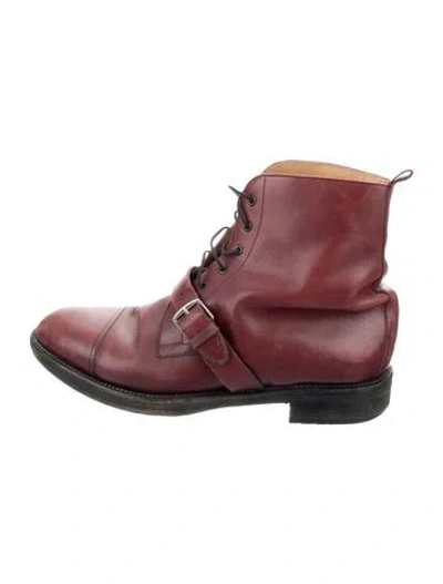 Pre-owned Hermes Vintage Leather Combat Boots In Red
