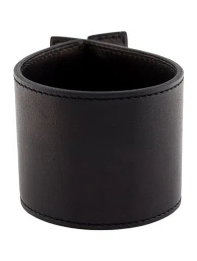 Pre-owned Hermes Vintage Leather Cuff Bracelet, 8" In Black