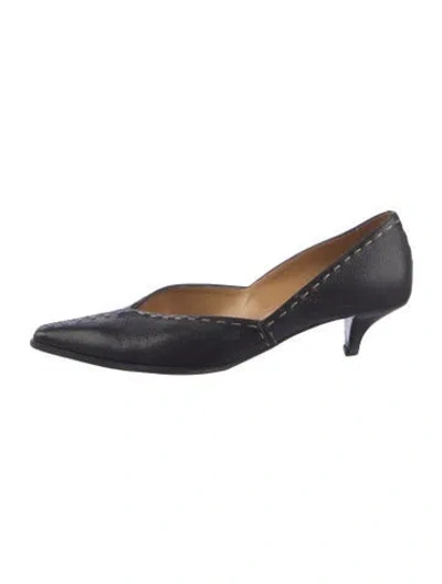 Pre-owned Hermes Vintage Leather D'orsay Pumps In Black