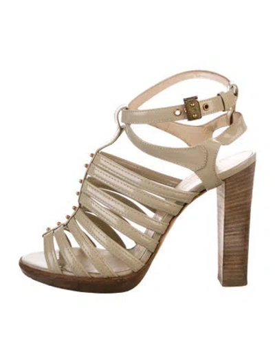 Pre-owned Hermes Vintage Leather Gladiator Sandals In Gold