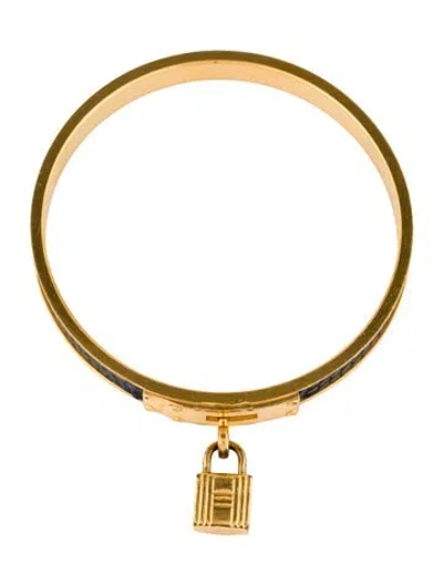 Pre-owned Hermes Vintage Leather Kelly Cadena H Lock Bracelet, 7.75" In Blue