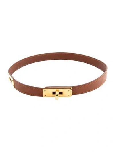 Pre-owned Hermes Vintage Leather Kelly Lariat Necklace, 20" In Brown