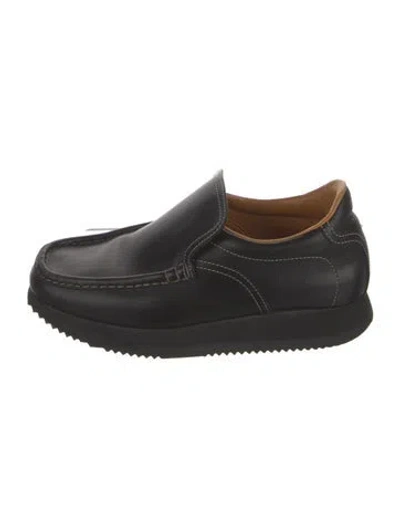Pre-owned Hermes Vintage Leather Loafers In Black
