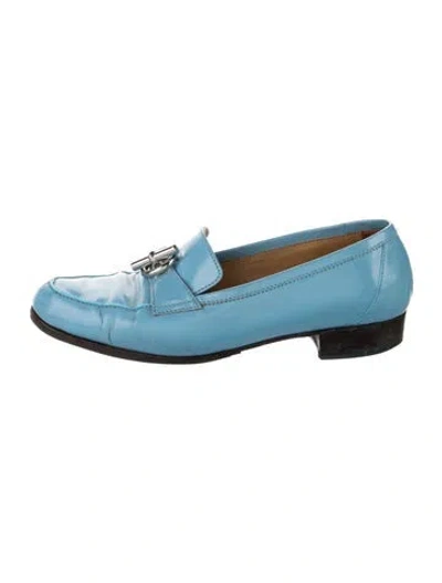 Pre-owned Hermes Vintage Leather Loafers In Blue