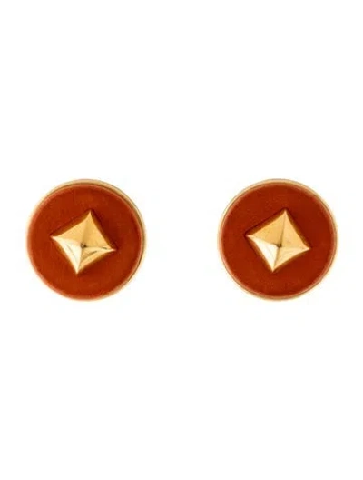 Pre-owned Hermes Vintage Leather Medor Clip-on Earrings In Orange